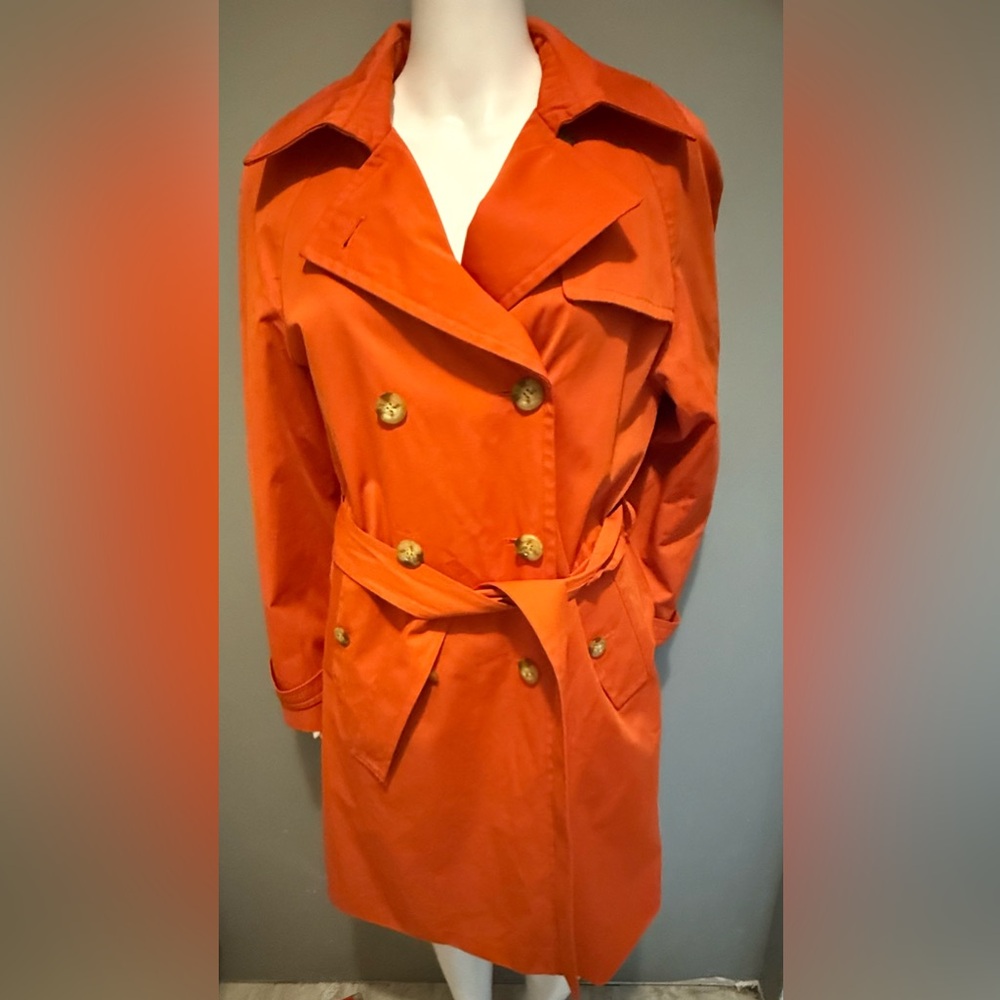 MICHAEL Michael Kors Orange Trench Coat with Gold Accents